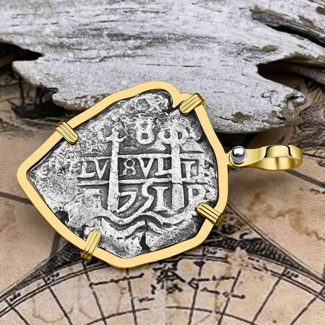 Pirate Era 1751 Spanish 8 Reale "Piece of Eight" 14K Gold Pendant 