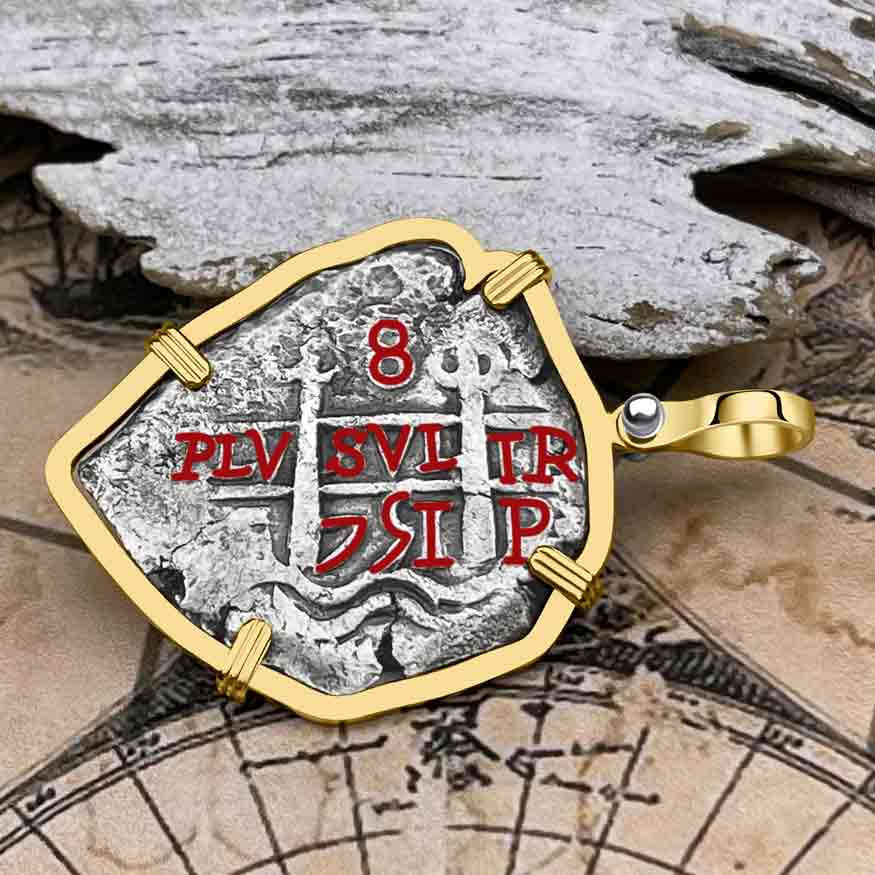 Pirate Era 1751 Spanish 8 Reale &quot;Piece of Eight&quot; 14K Gold Pendant 