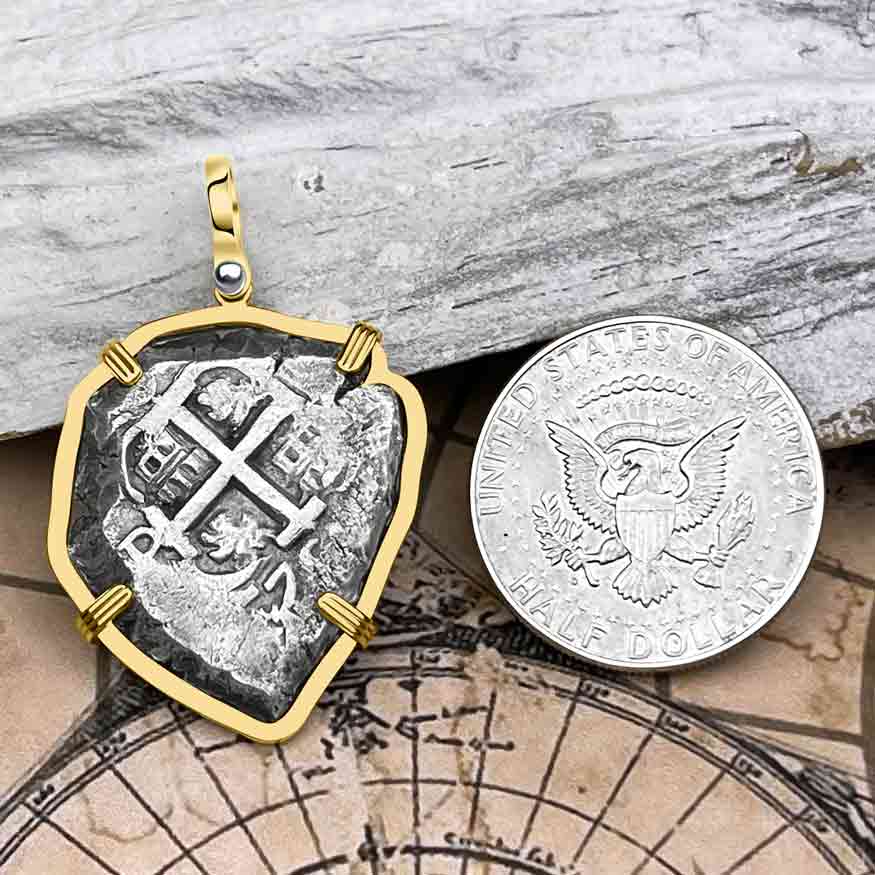 Pirate Era 1751 Spanish 8 Reale &quot;Piece of Eight&quot; 14K Gold Pendant 