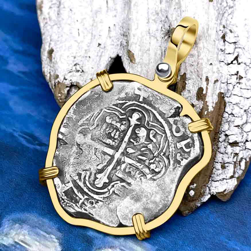 Sao Jose 2 Reale Pirate Era Circa 1610 Shipwreck Coin 14K Gold Pendant 