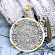 Medieval France 1552 Douzain aux Croissants Silver Cross Coin 14K Gold & Sterling Silver Pendant