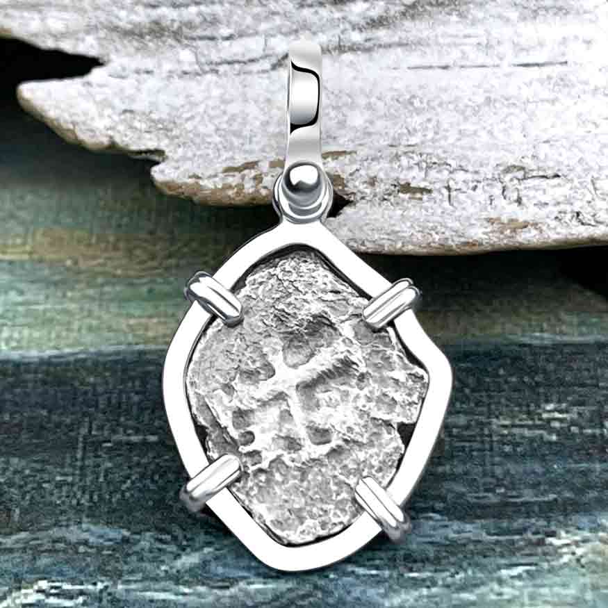 1715 Fleet Shipwreck Spanish 1/2 Reale &quot;Piece of 8&quot; Sterling Silver Pendant