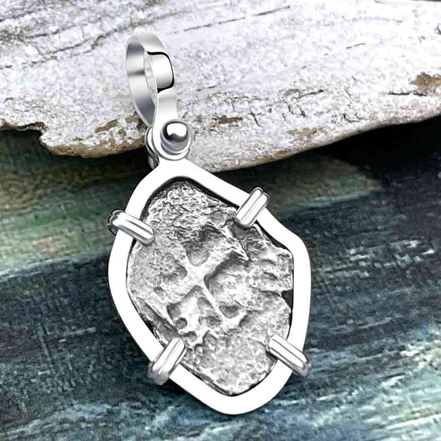 1715 Fleet Shipwreck Spanish 1/2 Reale &quot;Piece of 8&quot; Sterling Silver Pendant