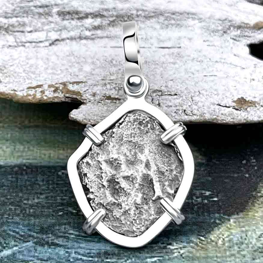 1715 Fleet Shipwreck Spanish 1/2 Reale &quot;Piece of 8&quot; Sterling Silver Pendant