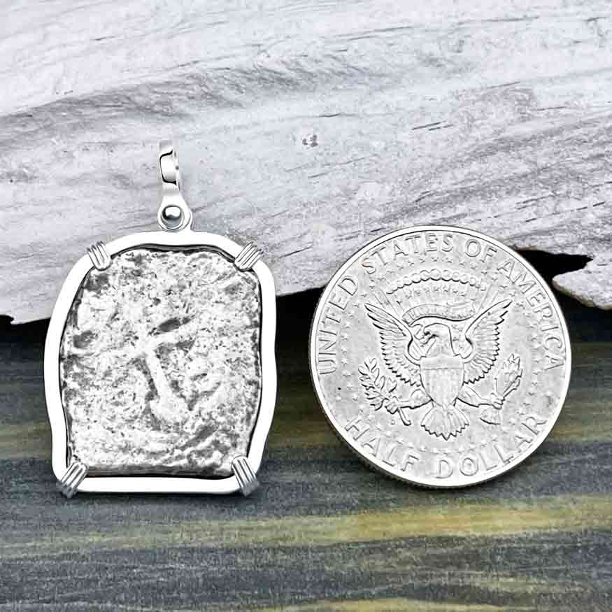 1715 Fleet Golden Age of Piracy Shipwreck Spanish 4 Reale &quot;Piece of 8&quot; Silver Pendant