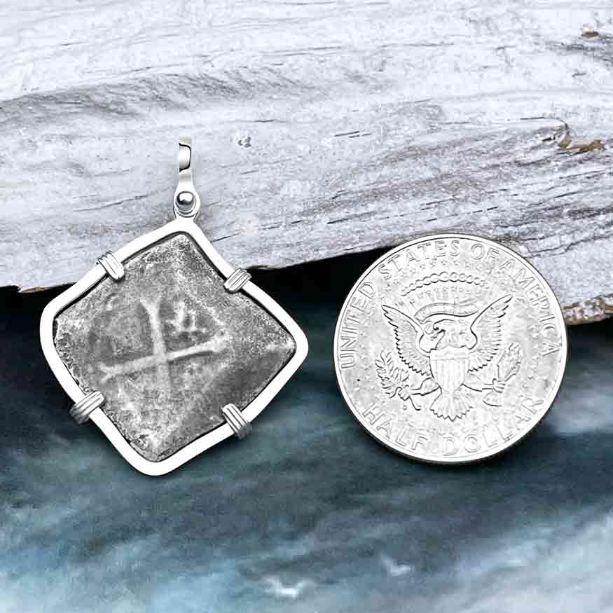 1715 Fleet Golden Age of Piracy Shipwreck Spanish 4 Reale &quot;Piece of 8&quot; Silver Pendant