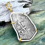 1715 Fleet Golden Age of Piracy Shipwreck Spanish 8 Reale "Piece of 8" 14K Gold and Sterling Silver Pendant