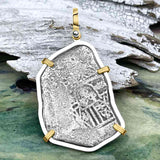 1715 Fleet Golden Age of Piracy Shipwreck Spanish 8 Reale "Piece of 8" 14K Gold and Sterling Silver Pendant
