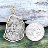 1715 Fleet Golden Age of Piracy Shipwreck Spanish 8 Reale "Piece of 8" 14K Gold and Sterling Silver Pendant