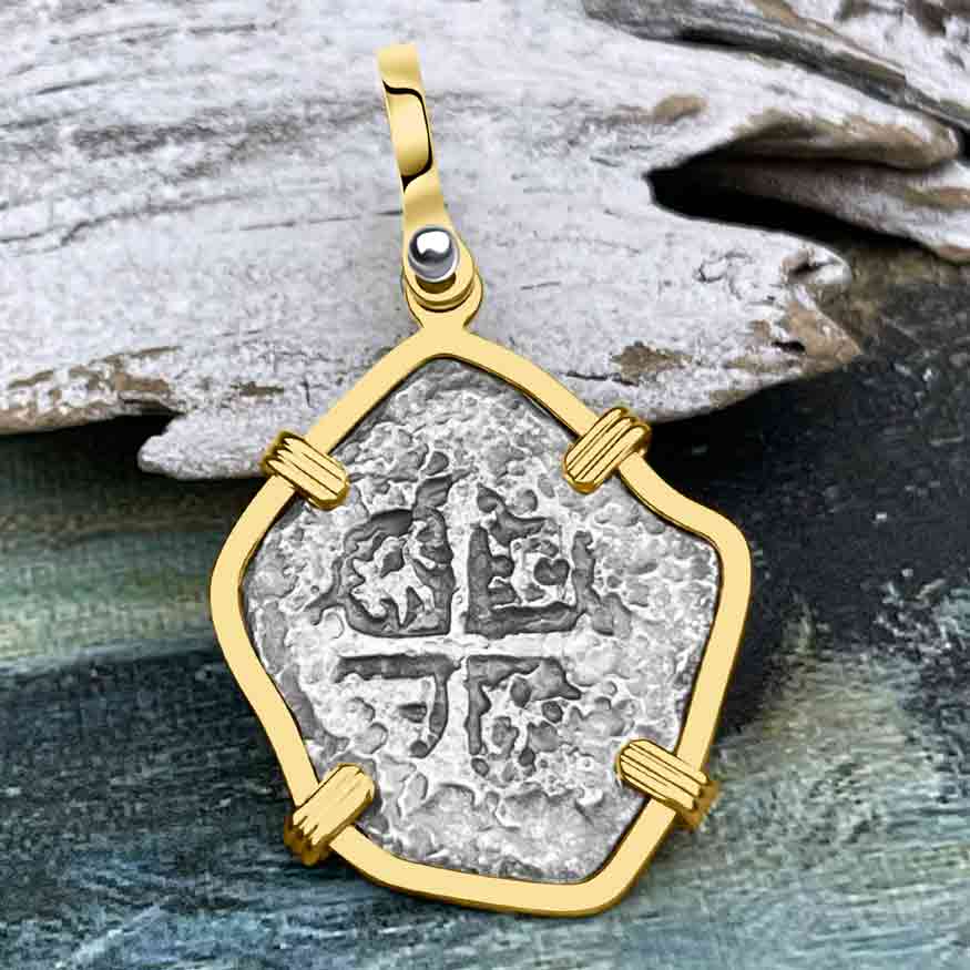 1715 Fleet Shipwreck Spanish 2 Reale &quot;Piece of 8&quot; 14K Gold Pendant