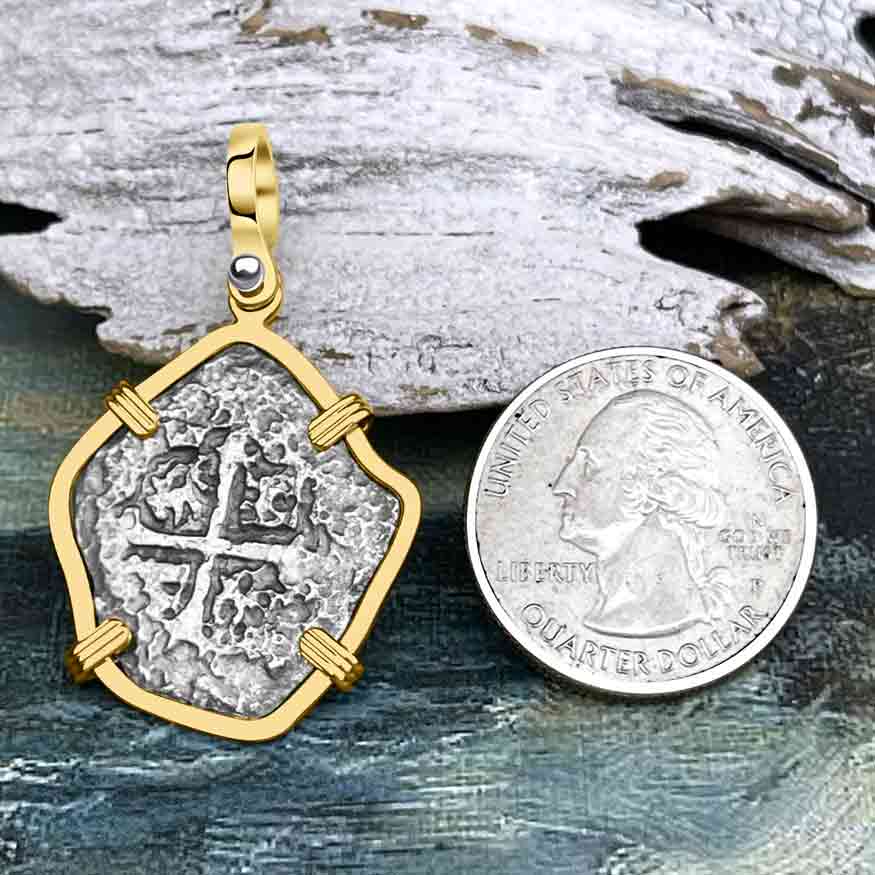 1715 Fleet Shipwreck Spanish 2 Reale &quot;Piece of 8&quot; 14K Gold Pendant