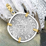 Medieval France circa 1417 Gros Florette Silver Cross Coin 14K Gold & Sterling Silver Pendant