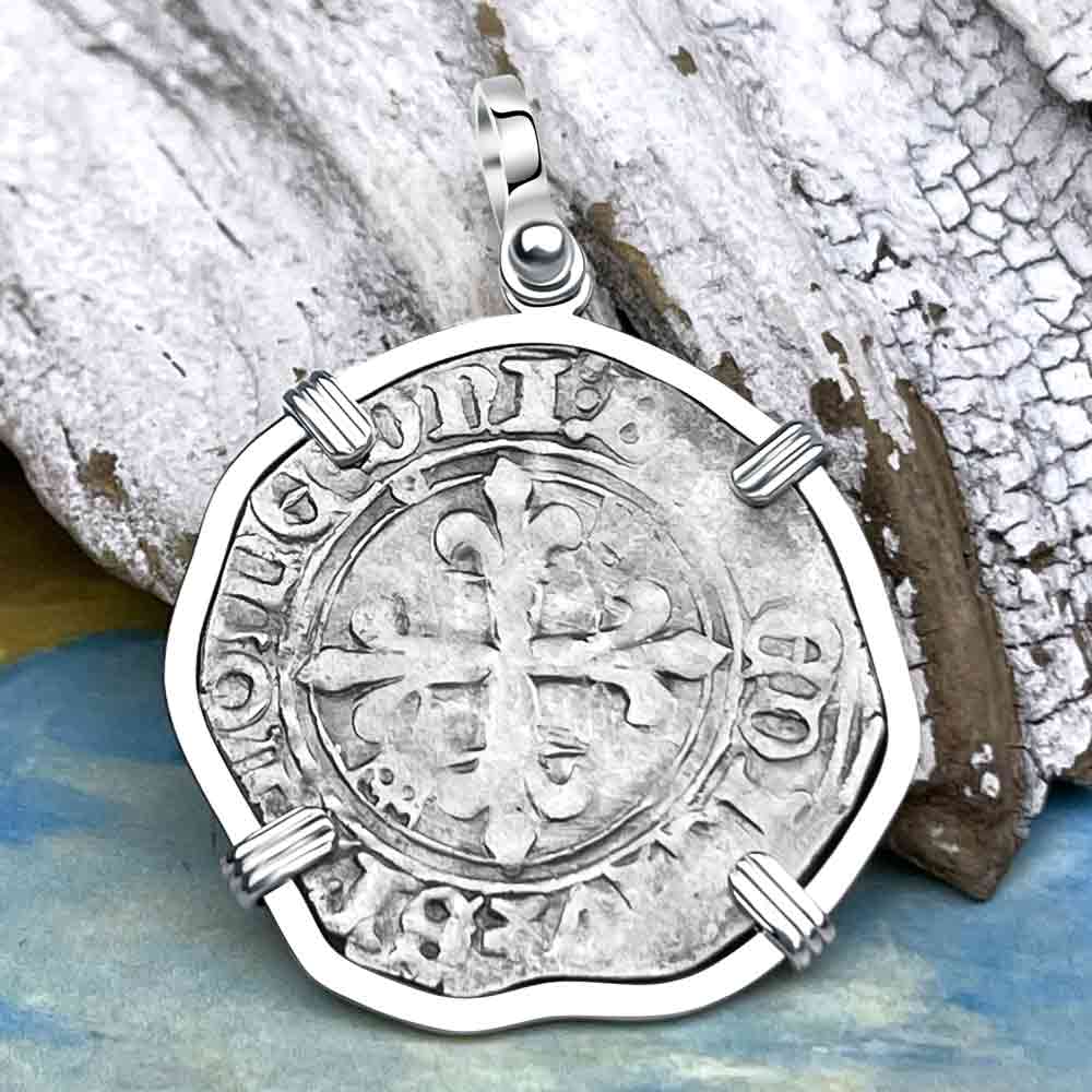 Medieval France circa 1417 Gros Florette Silver Cross Coin Sterling Silver Pendant 