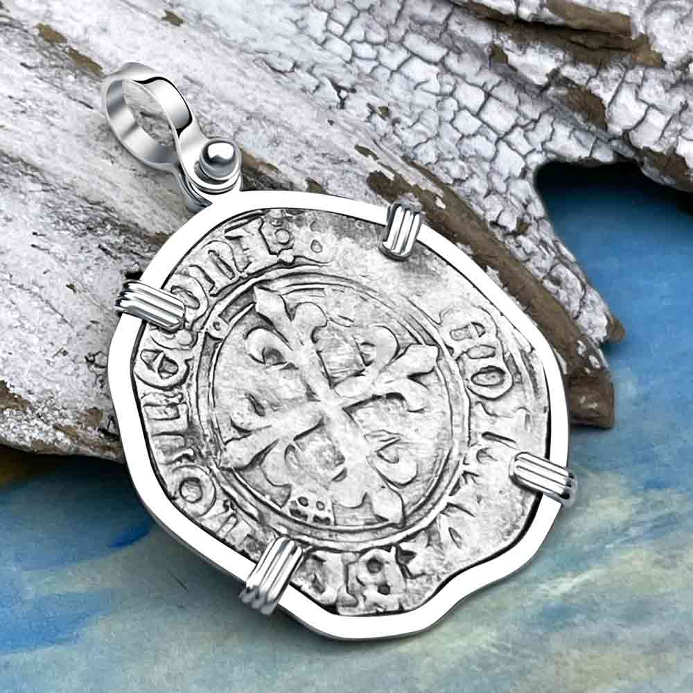 Medieval France circa 1417 Gros Florette Silver Cross Coin Sterling Silver Pendant 