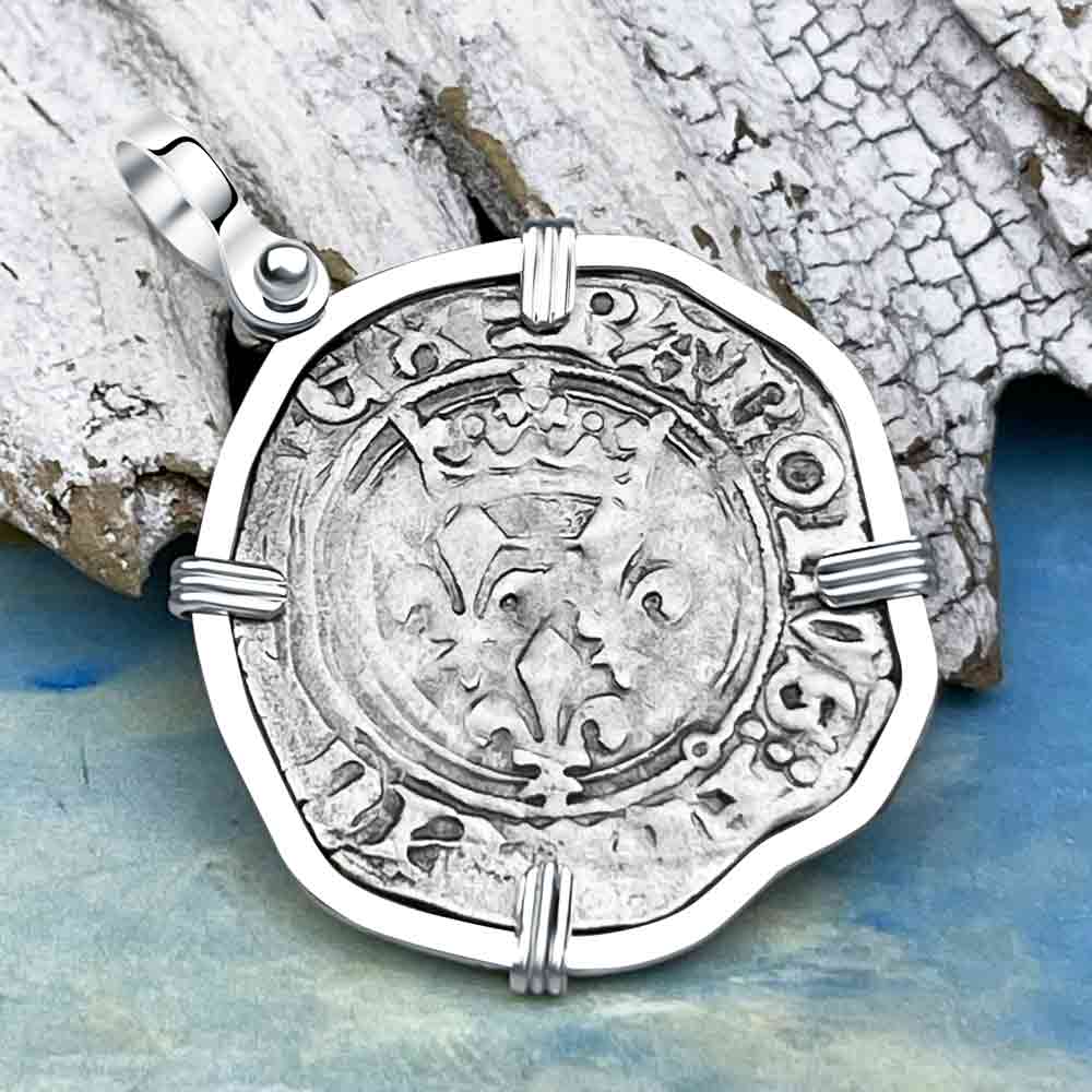 Medieval France circa 1417 Gros Florette Silver Cross Coin Sterling Silver Pendant 