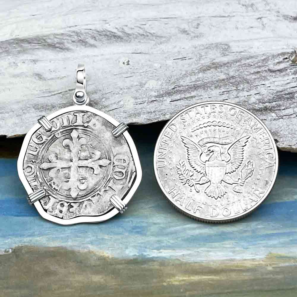 Medieval France circa 1417 Gros Florette Silver Cross Coin Sterling Silver Pendant 