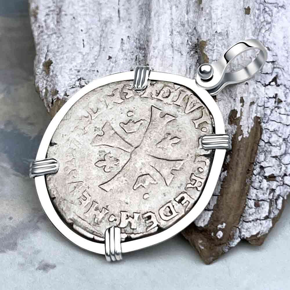 Medieval France 1575 Silver Douzain Crusader Cross Coin Sterling Silver Pendant