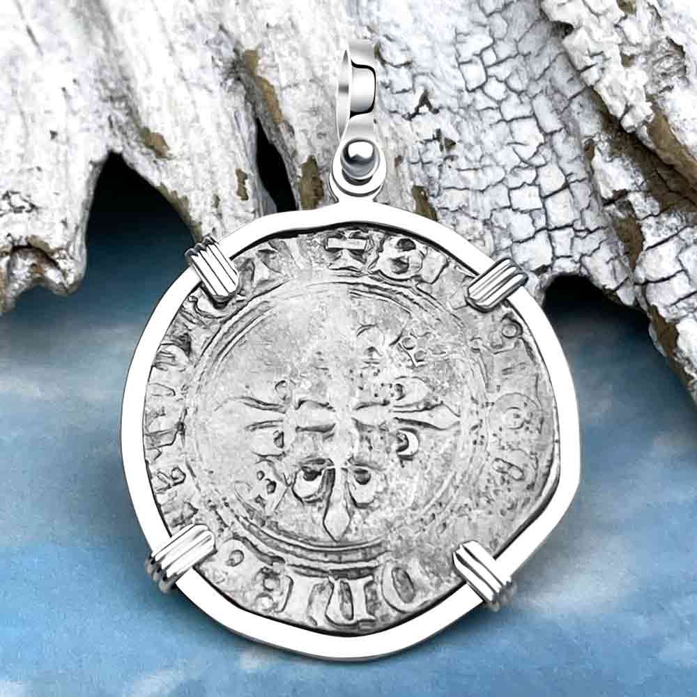 Medieval France circa 1417 Gros Florette Silver Cross Coin Sterling Silver Pendant