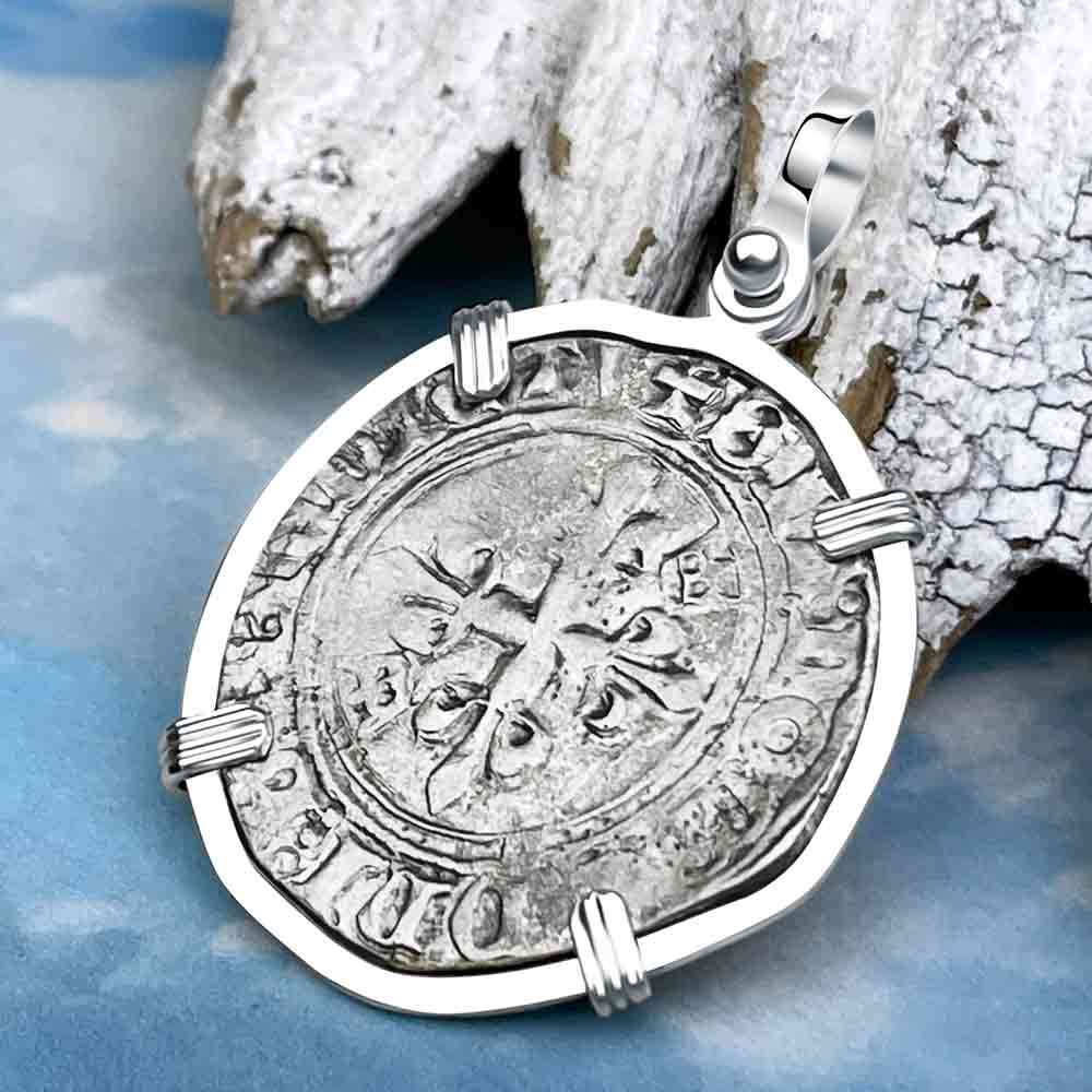 Medieval France circa 1417 Gros Florette Silver Cross Coin Sterling Silver Pendant