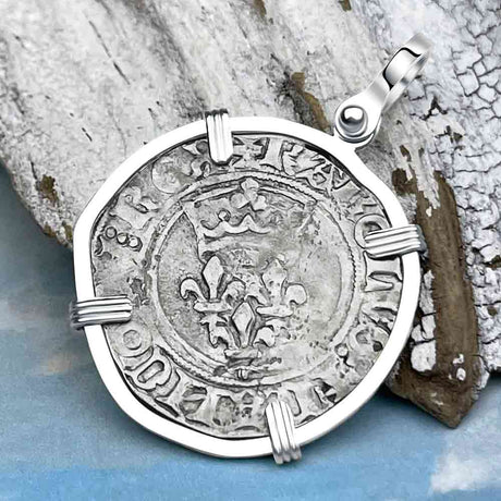 Medieval France circa 1417 Gros Florette Silver Cross Coin Sterling Silver Pendant