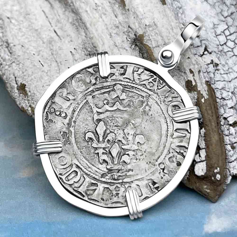 Medieval France circa 1417 Gros Florette Silver Cross Coin Sterling Silver Pendant