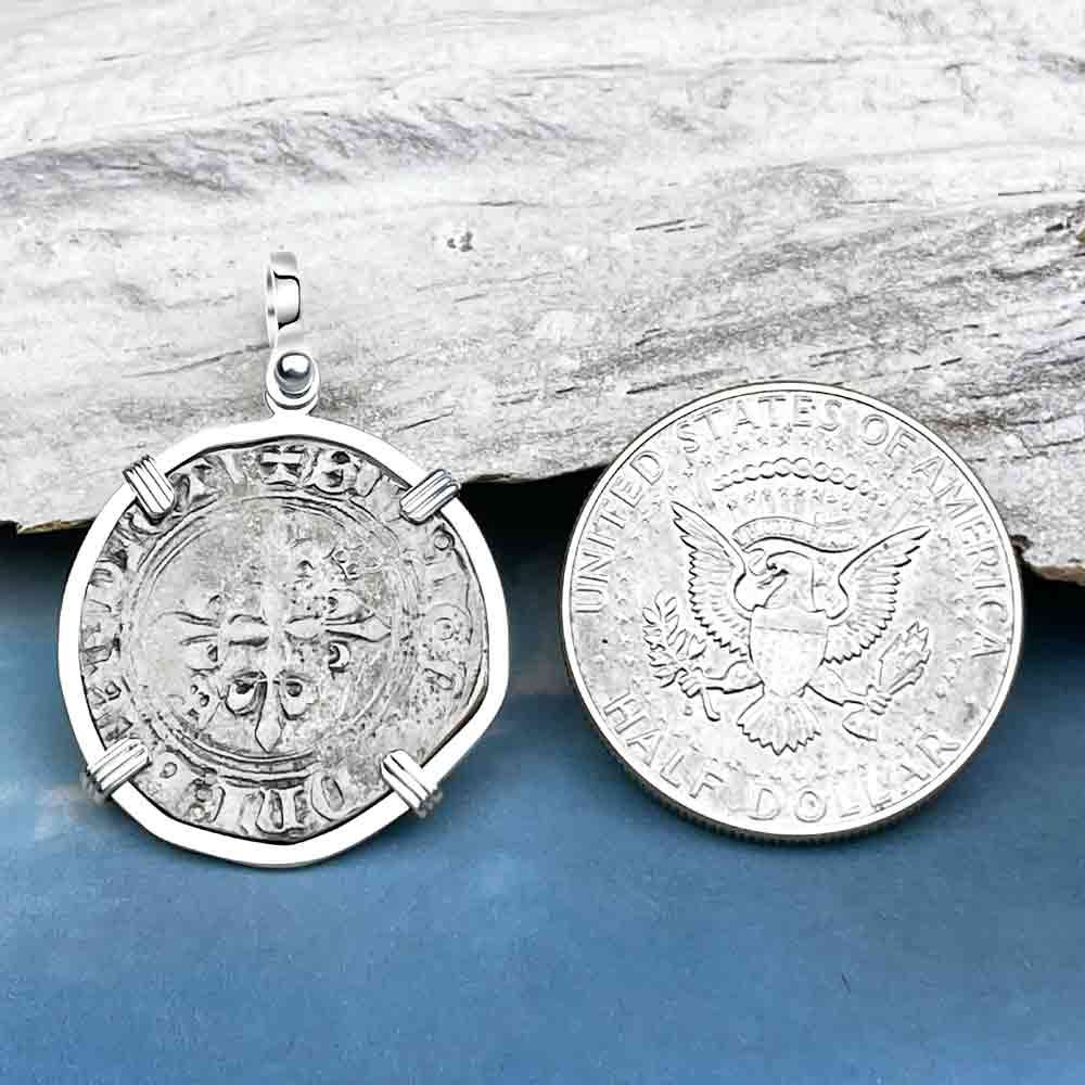 Medieval France circa 1417 Gros Florette Silver Cross Coin Sterling Silver Pendant