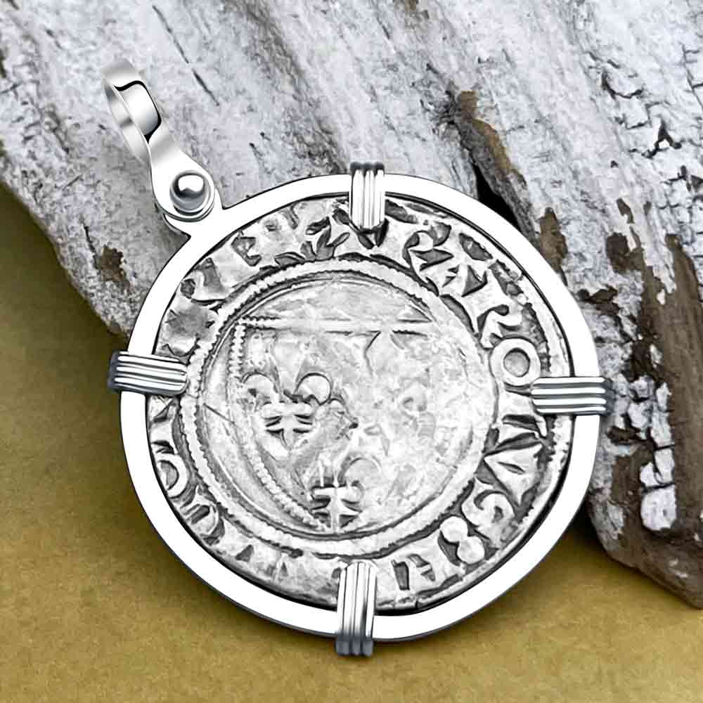 Medieval France circa 1390 Silver Blanc Guenar Crusader Cross Coin Sterling Silver Pendant