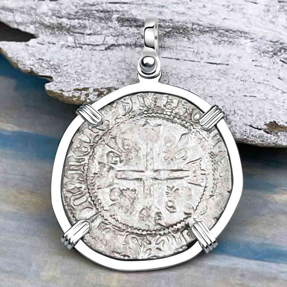 Medieval France circa 1488 Douzain Silver Cross Coin Sterling Silver Pendant