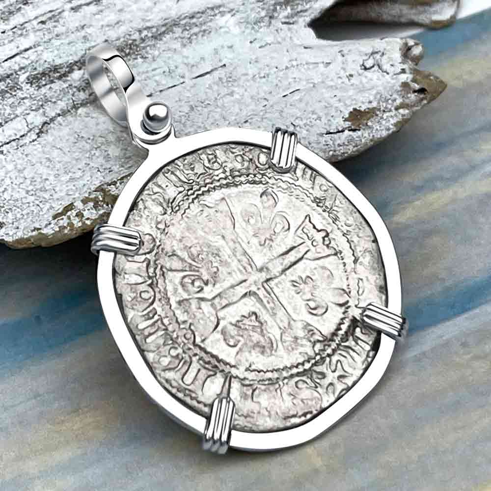 Medieval France circa 1488 Douzain Silver Cross Coin Sterling Silver Pendant