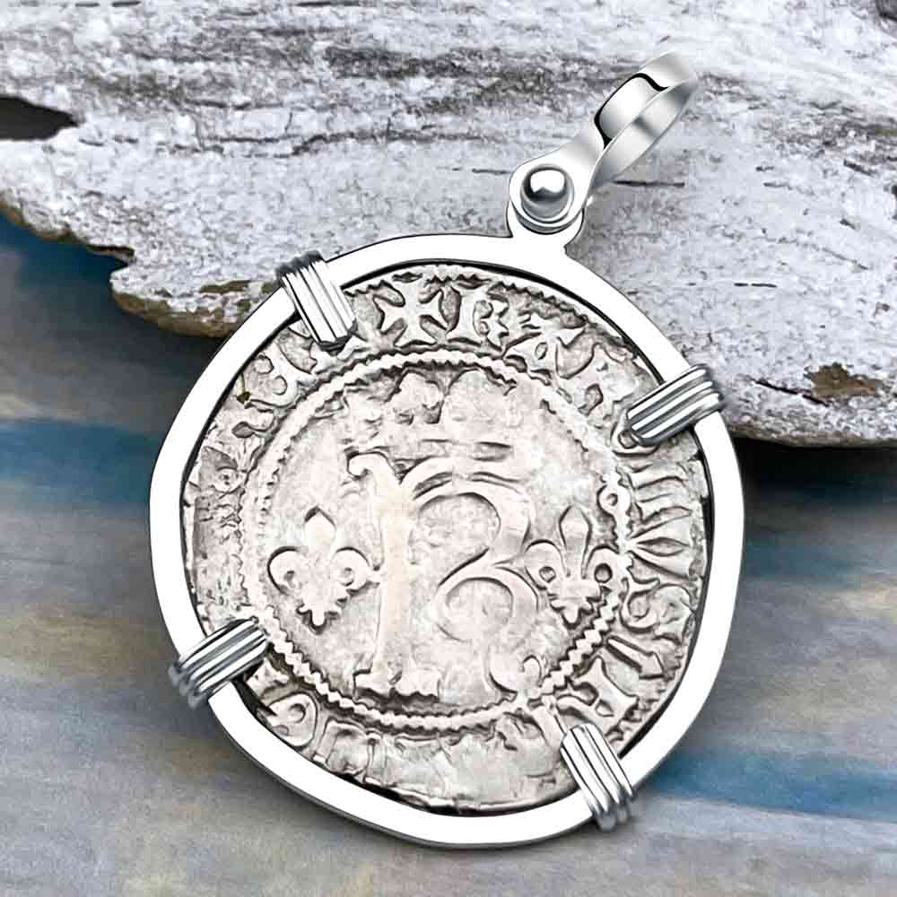 Medieval France circa 1488 Douzain Silver Cross Coin Sterling Silver Pendant