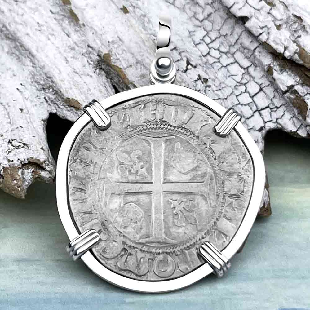 Medieval France circa 1390 Silver Blanc Guenar Crusader Cross Coin Sterling Silver Pendant