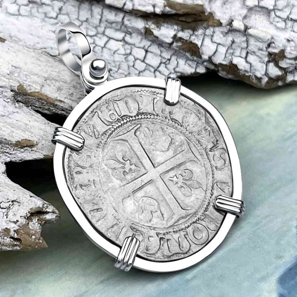 Medieval France circa 1390 Silver Blanc Guenar Crusader Cross Coin Sterling Silver Pendant