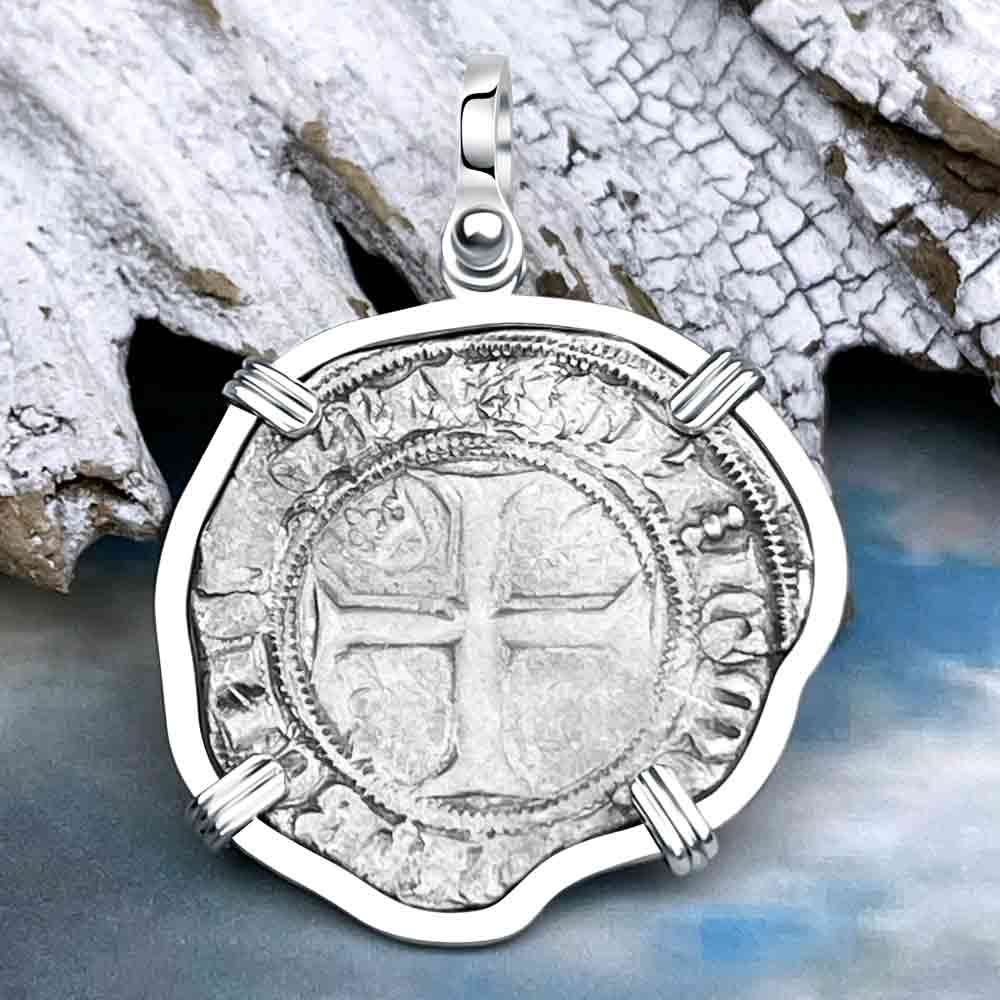 Medieval France circa 1390 Silver Blanc Guenar Crusader Cross Coin Sterling Silver Pendant