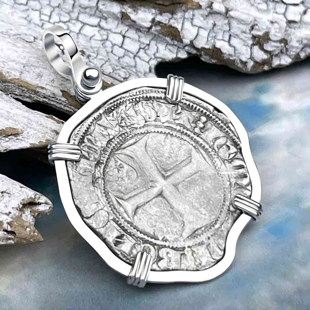 Medieval France circa 1390 Silver Blanc Guenar Crusader Cross Coin Sterling Silver Pendant