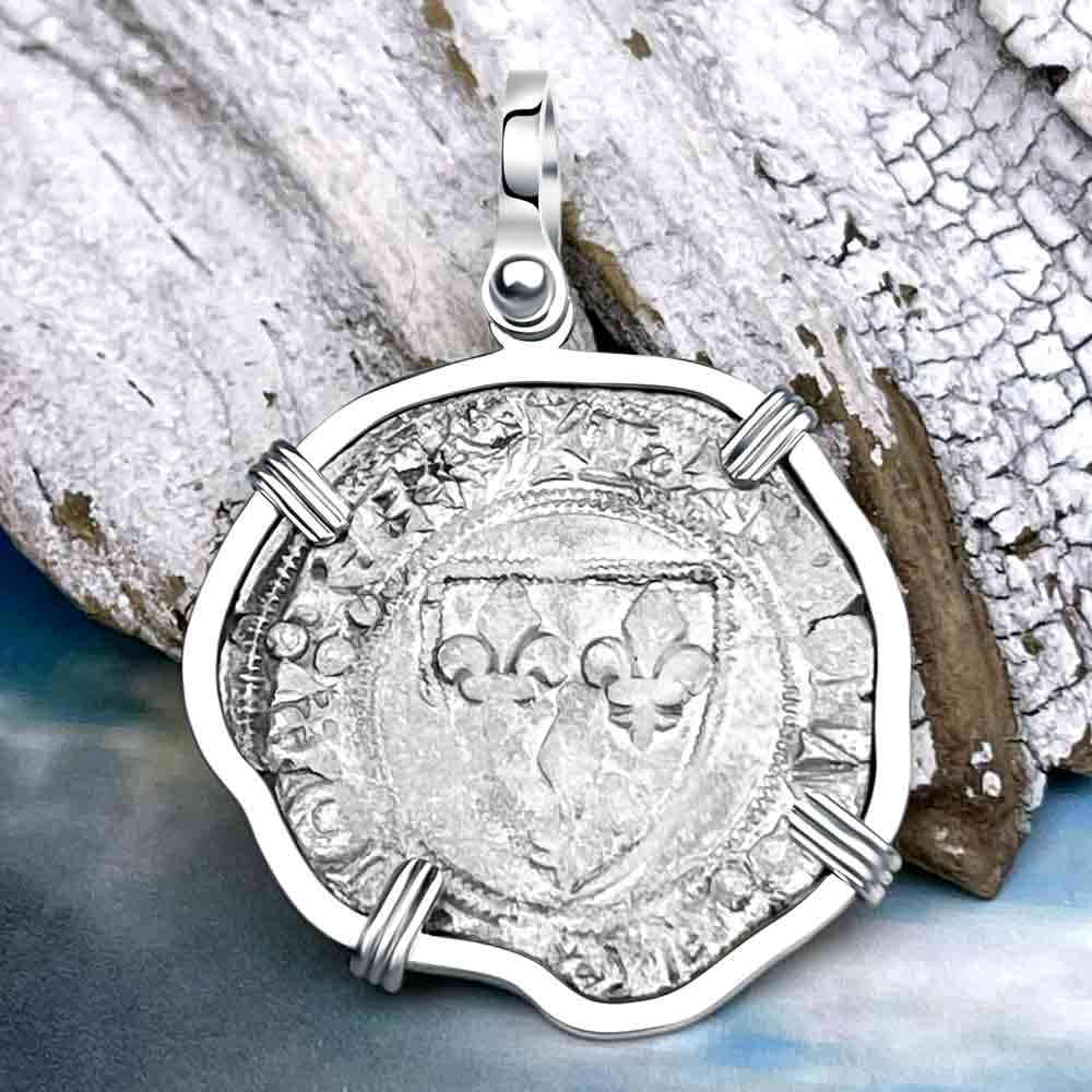 Medieval France circa 1390 Silver Blanc Guenar Crusader Cross Coin Sterling Silver Pendant