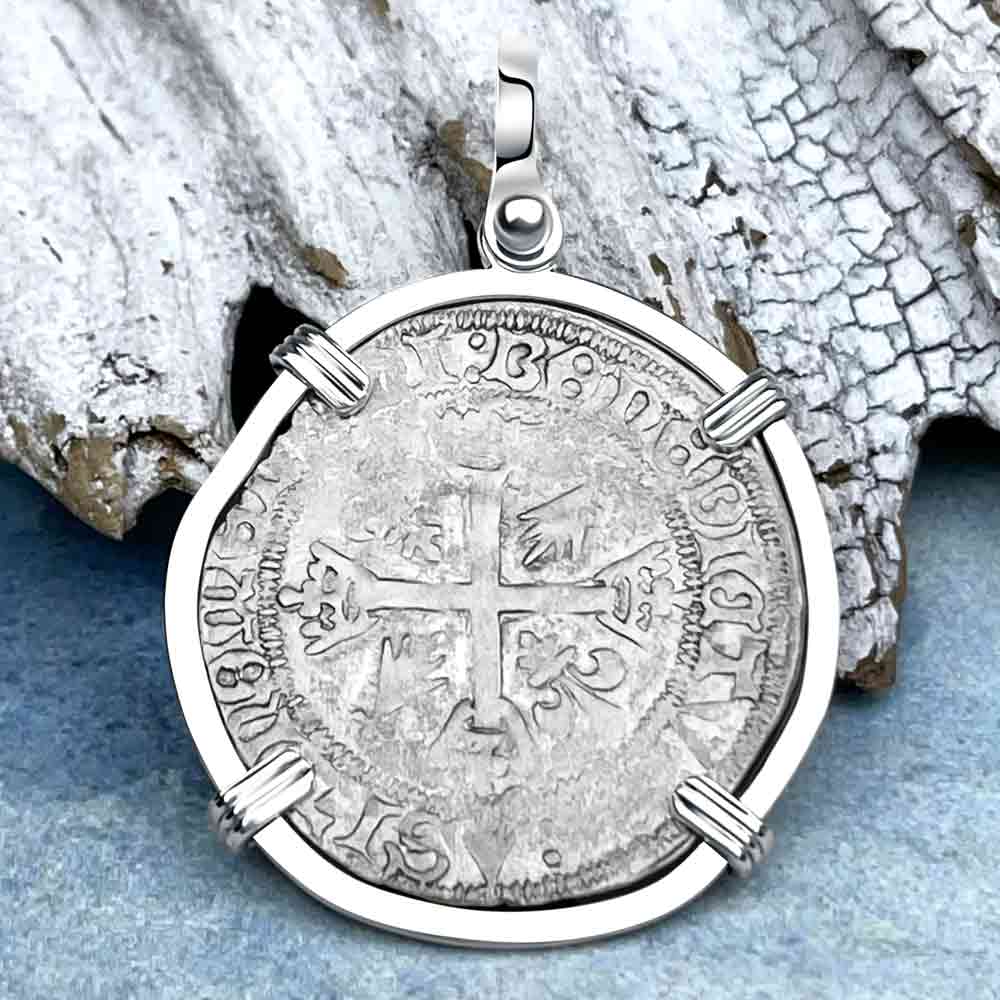 Medieval France circa 1488 Douzain Silver Cross Coin Sterling Silver Pendant