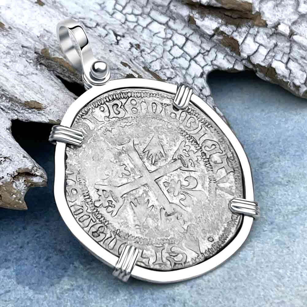 Medieval France circa 1488 Douzain Silver Cross Coin Sterling Silver Pendant