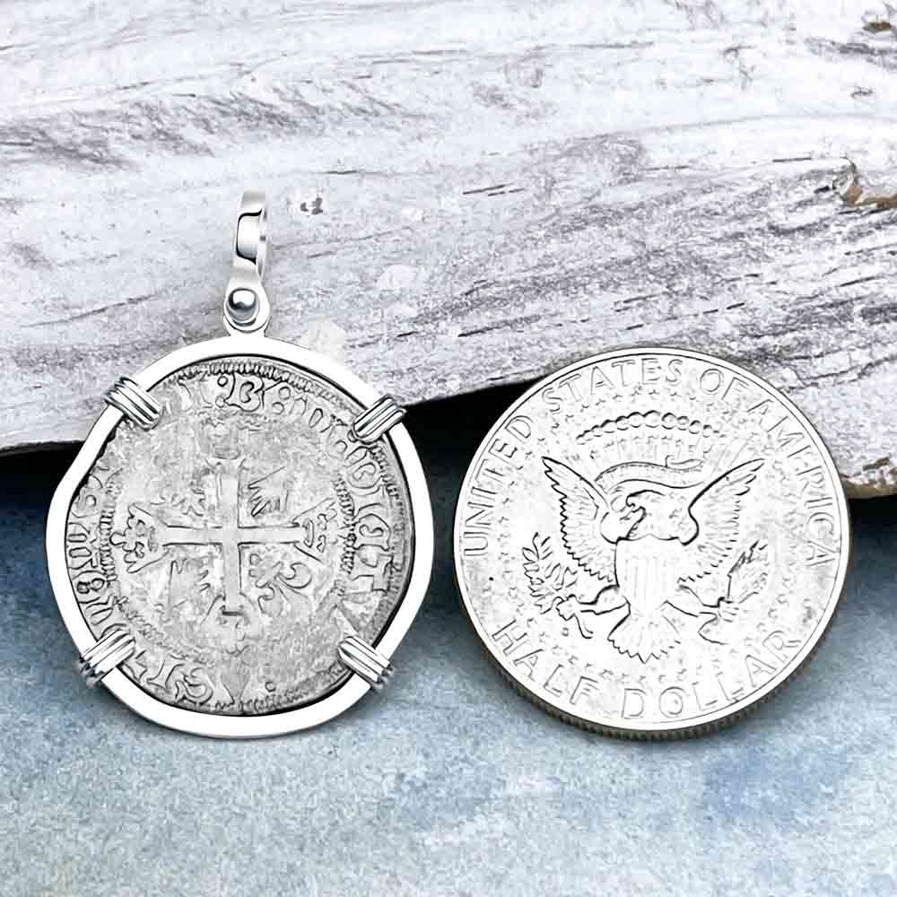 Medieval France circa 1488 Douzain Silver Cross Coin Sterling Silver Pendant
