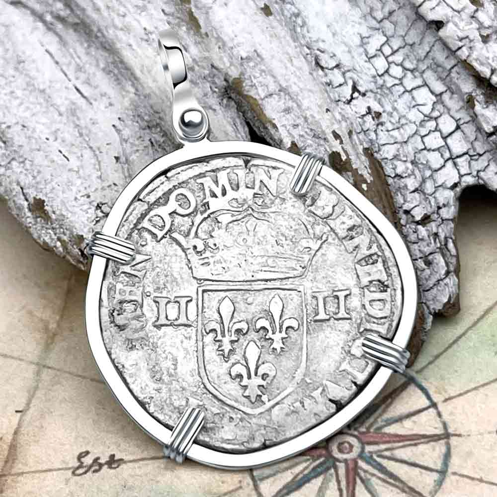 Medieval France 1583 Silver 1/4 Ecu Crusader Cross Coin Sterling Silver Pendant