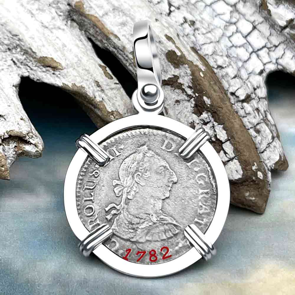 El Cazador Shipwreck 1782 1/2 Reale Sterling Silver Treasure Coin Pendant