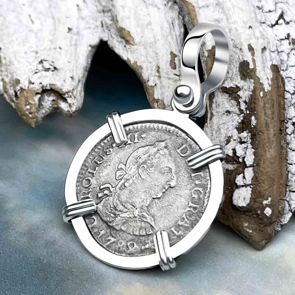 El Cazador Shipwreck 1782 1/2 Reale Sterling Silver Treasure Coin Pendant