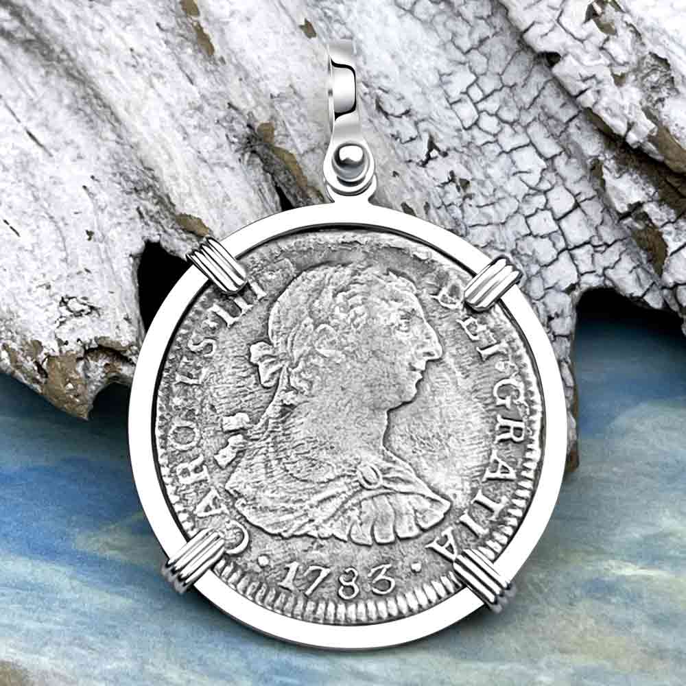 El Cazador Shipwreck 1783 Two Reale &quot;Piece of 8&quot; Silver Treasure Coin Sterling Silver Pendant