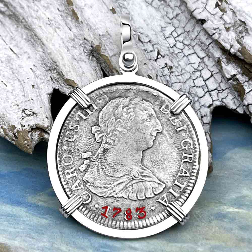 El Cazador Shipwreck 1783 Two Reale &quot;Piece of 8&quot; Silver Treasure Coin Sterling Silver Pendant