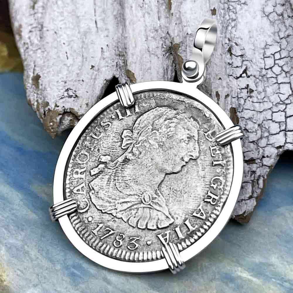 El Cazador Shipwreck 1783 Two Reale &quot;Piece of 8&quot; Silver Treasure Coin Sterling Silver Pendant