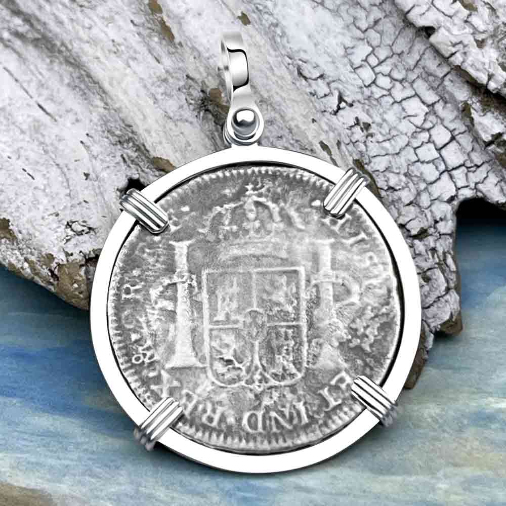 El Cazador Shipwreck 1783 Two Reale &quot;Piece of 8&quot; Silver Treasure Coin Sterling Silver Pendant