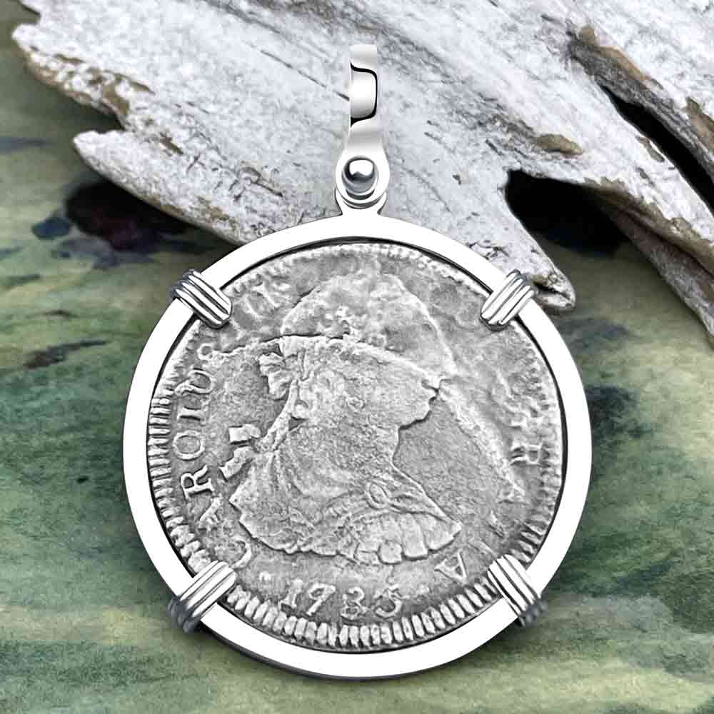 El Cazador Shipwreck 1783 Two Reale &quot;Piece of 8&quot; Silver Treasure Coin Sterling Silver Pendant