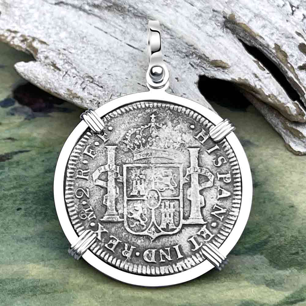 El Cazador Shipwreck 1783 Two Reale &quot;Piece of 8&quot; Silver Treasure Coin Sterling Silver Pendant