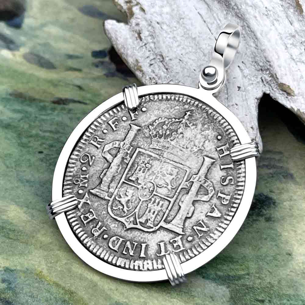 El Cazador Shipwreck 1783 Two Reale &quot;Piece of 8&quot; Silver Treasure Coin Sterling Silver Pendant