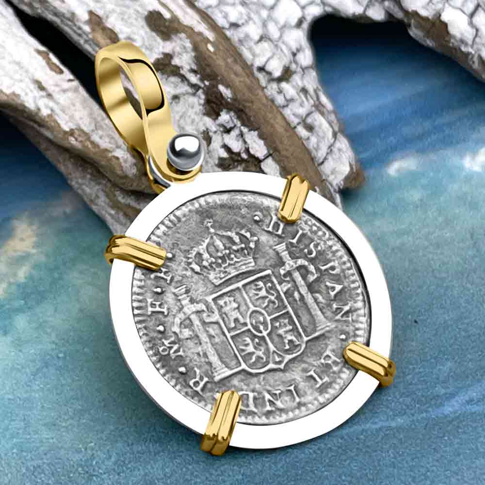 El Cazador Shipwreck 1783 1/2 Reale 14K Gold &amp; Sterling Silver Treasure Coin Pendant