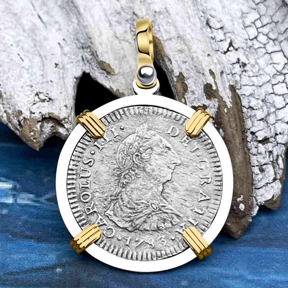 El Cazador Shipwreck 1783 1 Reale 14K Gold &amp; Sterling Silver Treasure Coin Pendant 